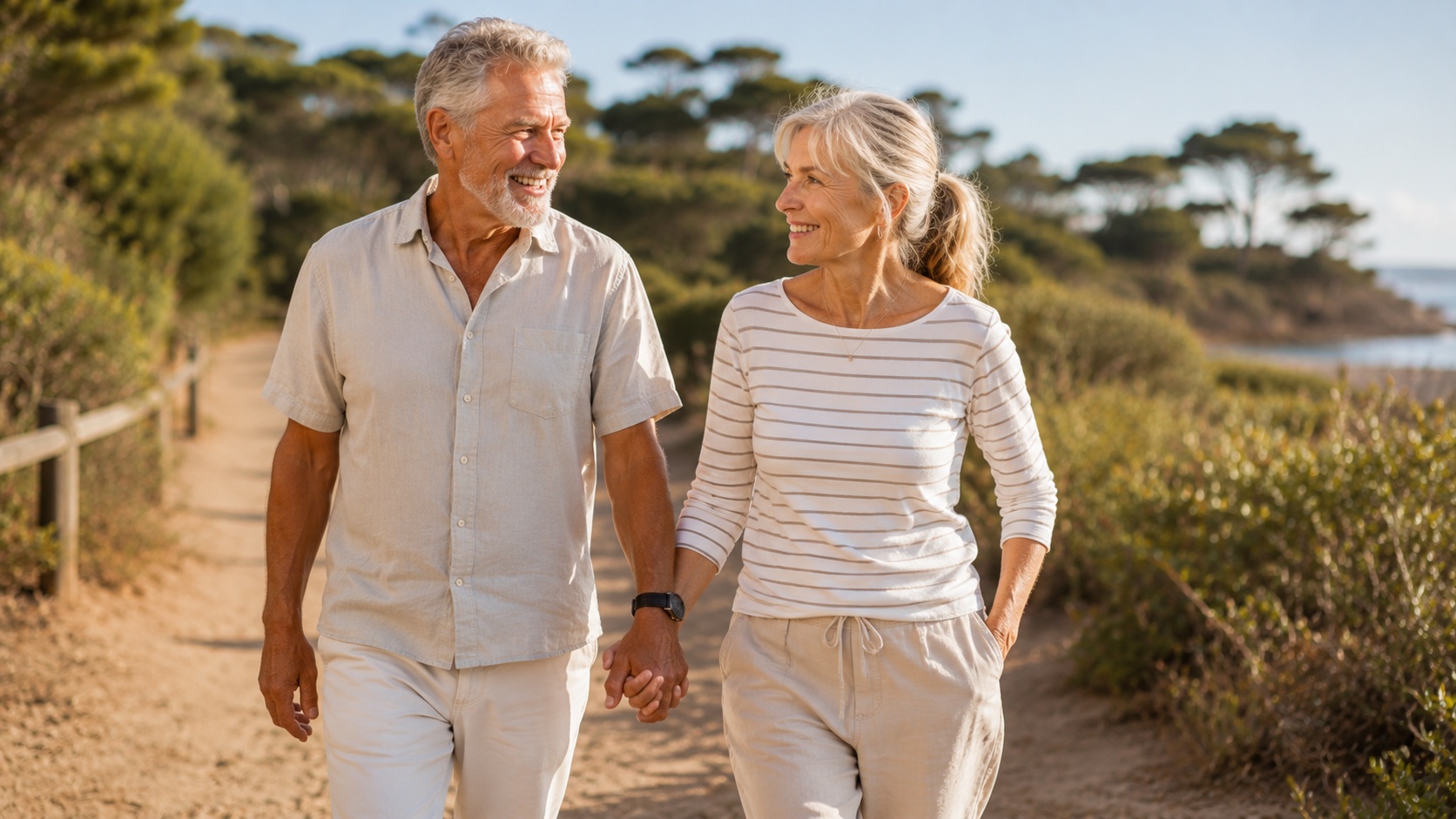 Couple enjoying outdoor walk together after exploring regenerative medicine options